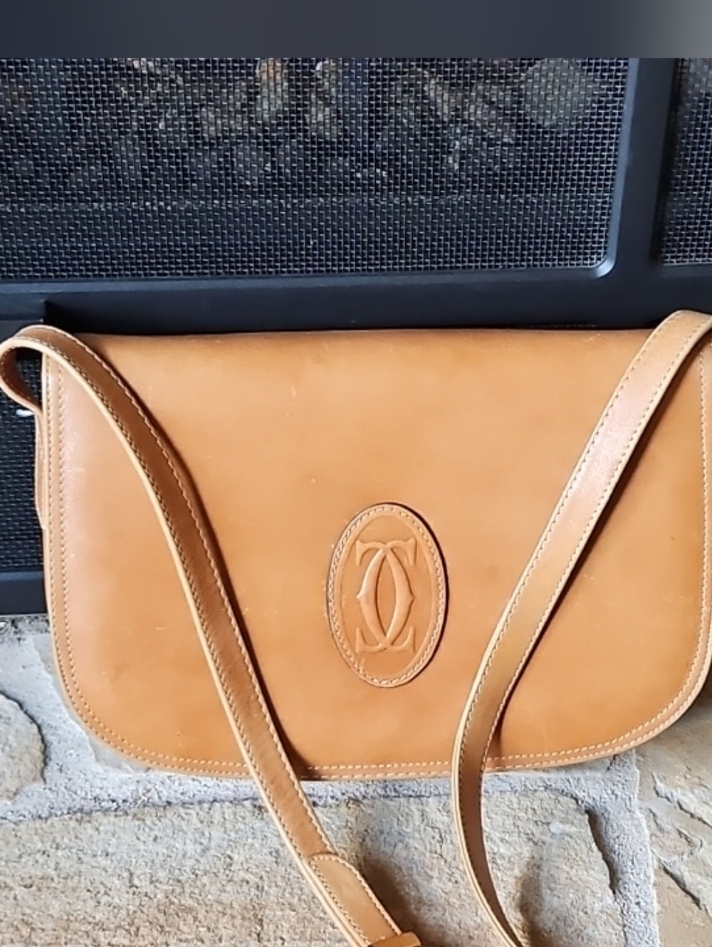 Cartier Tan Leather Crossbody with Embossed Logo